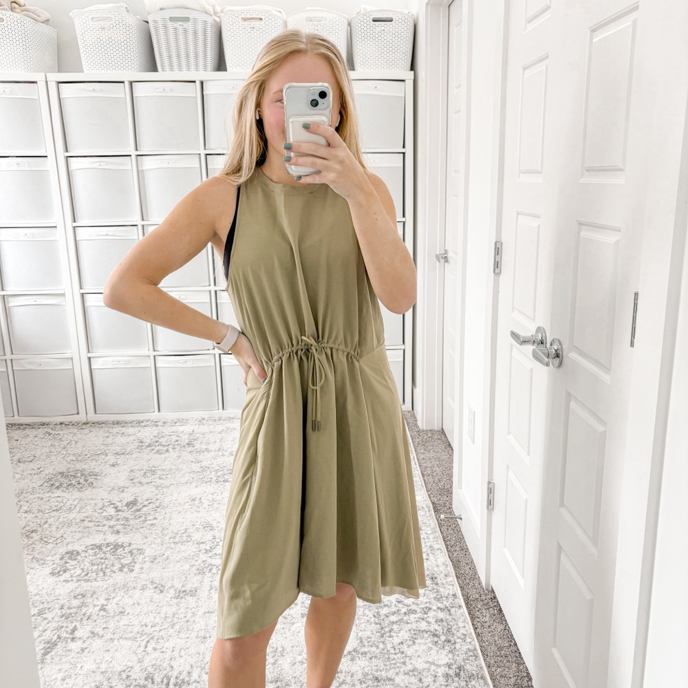Lululemon Mesh Overlay High-Neck Dress Bronze Green